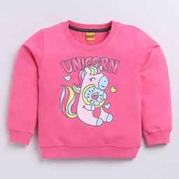Kidcity Cotton Looper Full Sleeves Unicorn Printed Sweatshirt - Deep Pink-image-86