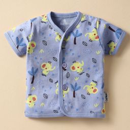 Child World Interlock Knit Half Sleeves Front Open Jhabla With Elephant Print - Mauve-picture-0
