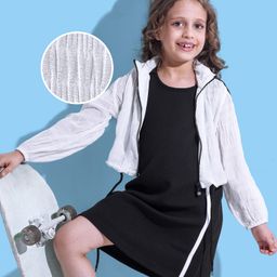 Hola Bonita Knit Full Sleeves Jacket In Textured Fabric & Taped Frock - Black & Offwhite-image-40