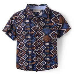 CrayonFlakes Rayon Half Sleeves Abstract Printed Shirt - Navy Blue-image-84