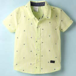 Simply Premium Cotton Woven Half Sleeves Ship Printed & Striped Shirt - Light Green-image-68