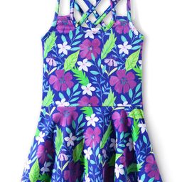 Babyhug Water Repellant Sleeveless Frock Swimsuit With Floral Print - Purple-image-94