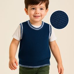 Babyhug Knit Sleeveless Solid Color Sweater Vest - Navy Blue-image-61