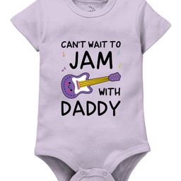 Zeezeezoo 100% Cotton Fathers Day Theme Half Sleeves Cant Wait To Jam With Daddy Text Printed Romper - Lavender-image-14