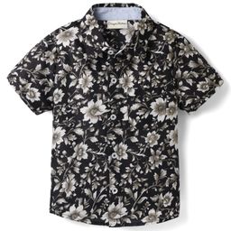 CrayonFlakes Cotton Woven Half Sleeves Floral Printed Shirt - Black-picture-13