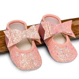 Daizy Bow Applique Detailed Sequins Embellished Slip On Booties - Peach-image-39