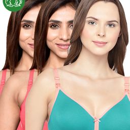 Inner Sense Organic Cotton Knit Pack Of 3 Solid Antimicrobial Maternity Bras With Nursing Access - Multi Colour-picture-3