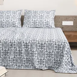 DREAM WEAVERZ White & Blue Ethnic Motifs Pure Cotton 220 TC King Bedsheet Set-2.75mx2.55m-image-89