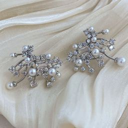 SUYUG Silver-Plated Artificial Stones Studded & Pearls Beaded Contemporary Studs-0