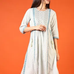 V-Mart Ethnic Motifs Printed Sequinned A-Line Kurta-10