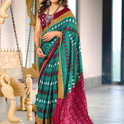 DIVASTRI Women Geometric Block Print Cotton Blend Saree-58