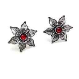 Yash Jewels Emporiums Silver Plated Artificial Stones Studded Oxidised Floral Shaped Studs-12