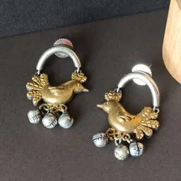 BLACKBOX Hanging Bird Design Oxidised Drop Earring-image-22