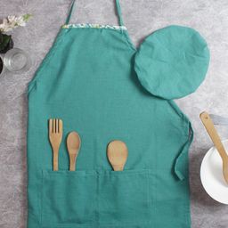 HOUZZCODE Sea Green 2 Pieces Printed Apron With Caps image 2