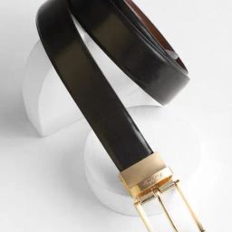 Louis Philippe Men Black & Brown Solid Reversible Formal Italian Leather with Brush Gold Buckle Belt-picture-8
