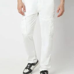 Spykar White Cotton Straight Fit Cargos-image-31