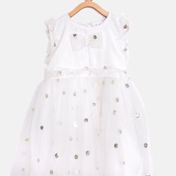 Bella Moda Girls White & Gold-Toned Net Sequinned Fit & Flare Dress-image-33