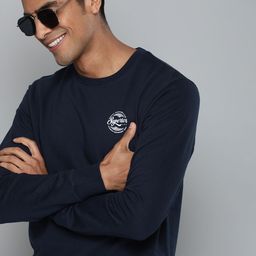 HERE&NOW Men Navy Blue Solid Sweatshirt-image-92