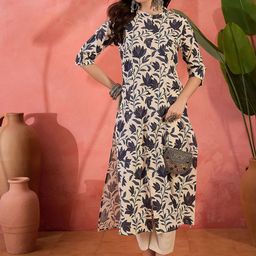 Sangria Floral Printed Mandarin Collar Neck A-Line Kurta-picture-50