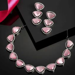 Zeneme Rhodium Plated Silver Toned AD Studded Jewellery Set-41