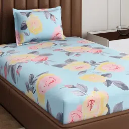 Monte Carlo Pixel Sea Green Polyester Printed 120 GSM Single Bedsheet with 1 x Pillow Cover-picture-35