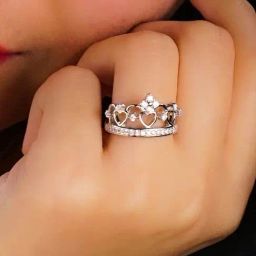 925 Silver AAA Grade American Diamond Princess Tiara Crown Ring for Women & Girls-image-19