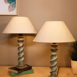 Homesake White & Blue Wood Signature Rustic Table Lamp - Set of 2-24