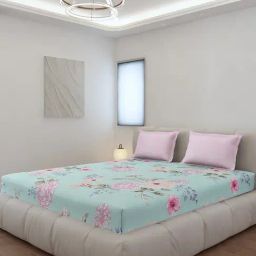 Monte Carlo Edmond Light Pink Polyester Printed 130 GSM King Bedsheet with 2 x Pillow Covers-3