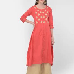 Span Pink Cotton Embroidered A Line Kurta-image-50