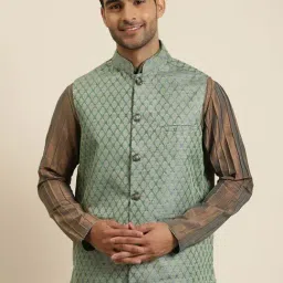 SOJANYA Blue Comfort Fit Printed Nehru Jacket-picture-17