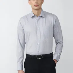 Van Heusen Grey Cotton Regular Fit Checks Shirt-picture-4
