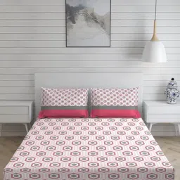 Layers Colorado Geometric Pink 225 TC Cotton Queen Bed Sheet with 2 Pillow Covers-image-92