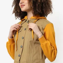 Campus Sutra Beige Color-Block Denim Jacket-image-24