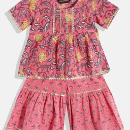 READIPRINT FASHIONS Kids Pink Floral Print Kurta With Sharara-image-36