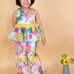 Lil Drama Kids White Floral Print Top with Pants-picture-12