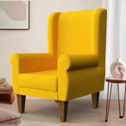 Chumbak Sahara Solid Yellow Sheesham Wood Begum Wing Chair-image-14