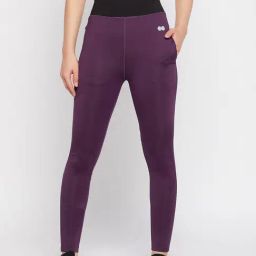 Clovia Purple Printed Mid Rise Tights-image-16