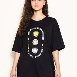 Clovia Black Cotton Graphic Print Sleep Tee-image-55