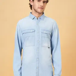 SF Jeans by Pantaloons Light Blue Cotton Slim Fit Denim Shirt-image-39