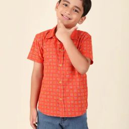 Fabindia Boys Orange Printed Shirt-image-33