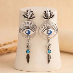 Voylla Silver Boho Tribe Bohemian Phases oxidised Drop Earrings-picture-12