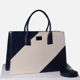Allen Solly Navy & Crean Color Block Medium Handbag-3
