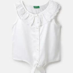 United Colors of Benetton Girls White Schiffli Top-image-1