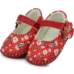 Neska Moda 6 To 12 Months Baby Girls Belly Shoe Fancy Partywear Floral Velcro Sandal Booties (Toe to Heel Length - 12 cm, Red)-picture-33