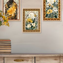 Kotart Brown, Green & Yellow 3 Pieces Floral And Botanical Wooden Wall Arts-picture-12