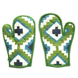 Swayam Green Geometric Cotton Casement Pack of 2 Oven Gloves-image-1