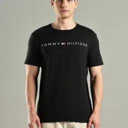 TOMMY HILFIGER Black Cotton Regular Fit Logo T-Shirt-image-79