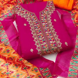 KALINI Pink Modal Chanderi Multi Sequence Work Unstitched Dress Material-image-48