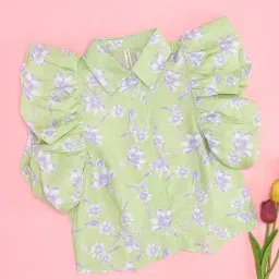 Pantaloons Junior Girls Green Chiffon Printed Top-image-64
