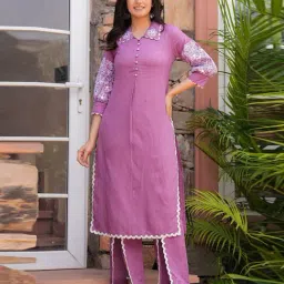 Autumnlane Lavender Shiba Orchid Embroidered Relaxed Fit Kurta Pant Set-picture-17